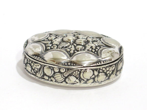 2 5/8 in - Sterling Silver Antique Continental Fruit Decorated Oval Snuff Box