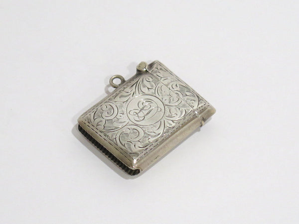 1 5/8 in - Sterling Silver Antique English Birmingham Floral Scroll Match Safe