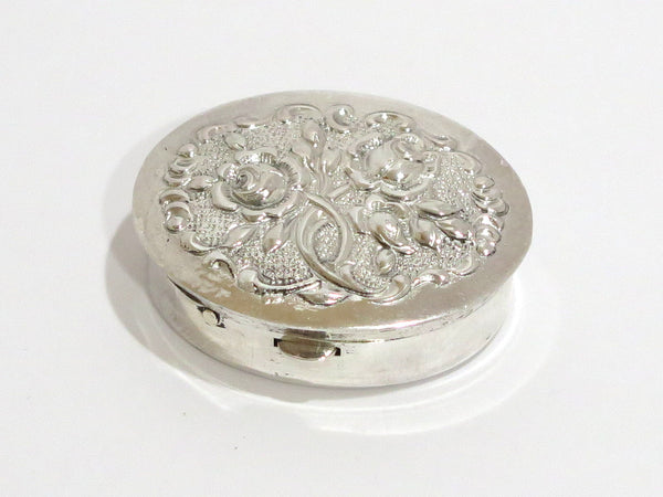 1 5/8 in - Sterling Silver Gilt Interior Vintage W. German Floral Oval Pill Case