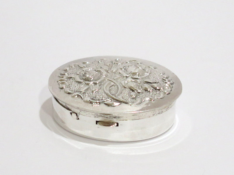 1 5/8 in - Sterling Silver Gilt Interior Vintage W. German Floral Oval Pill Case