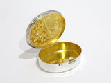 1 5/8 in - Sterling Silver Gilt Interior Vintage W. German Floral Oval Pill Case