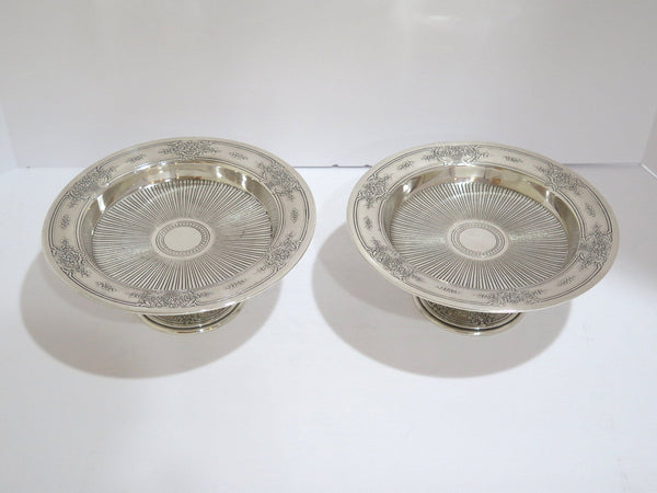 Pair of 8 in - Sterling Silver Tiffany & Co. Antique Floral Footed Serving Plates