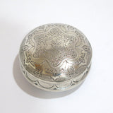 2.25" Sterling Silver Gilded Interior Black Enamel Antique Floral Snuff/Pill Box