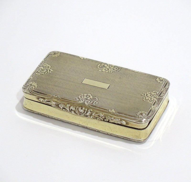 2 7/8 in - Sterling Silver Gold Wash Antique Floral Snuff Box