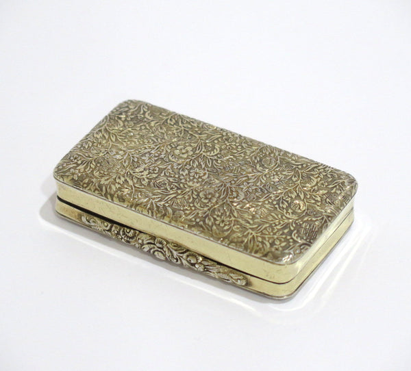 2 7/8 in - Sterling Silver Gold Wash Antique Floral Snuff Box