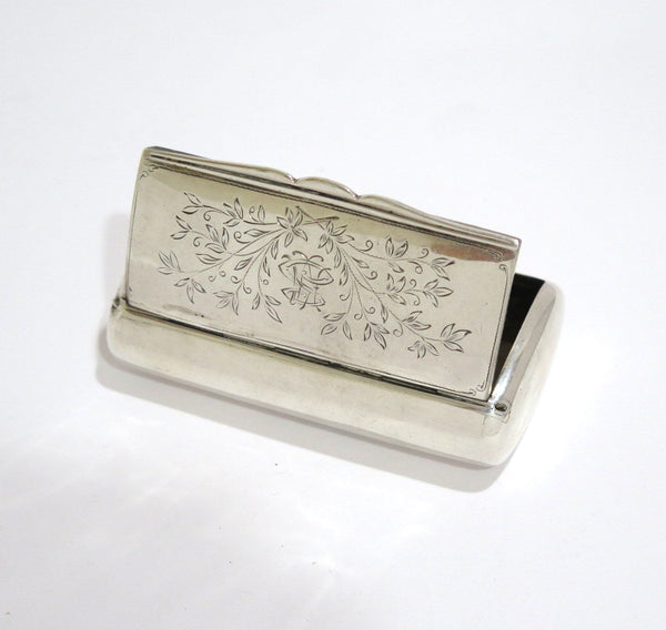 3.25 in Sterling Silver Antique Swedish c. 1899 Etched Floral Pattern Snuff Box