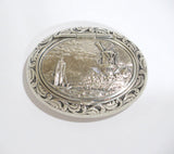 2.5 in - European Silver Antique Dutch Windmill & Sailboat Oval Snuff Box