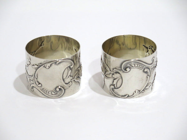 Set of 2 - 2 in - European Silver Antique Floral Scroll Napkin Rings