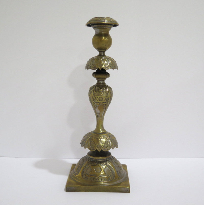 Pair of 12.75" Bronze Henneberg Warsaw Antique 1908 Star of David Candle Sticks