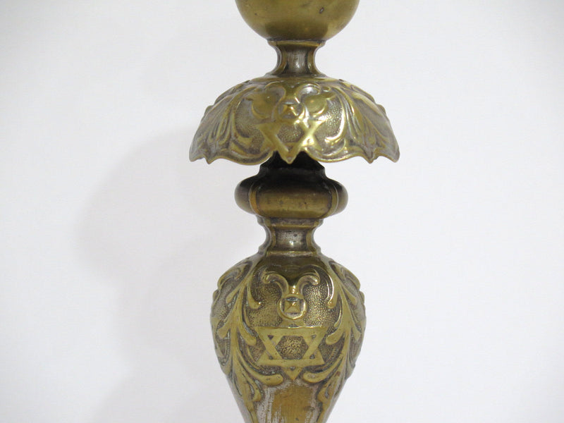 Pair of 12.75" Bronze Henneberg Warsaw Antique 1908 Star of David Candle Sticks