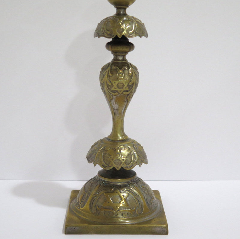 Pair of 12.75" Bronze Henneberg Warsaw Antique 1908 Star of David Candle Sticks